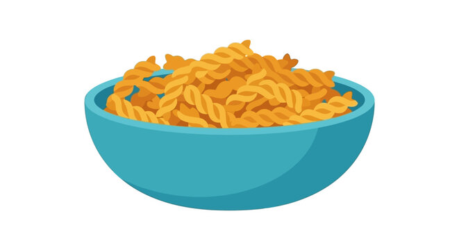 Colorful bowl filled with golden macaroni pasta.