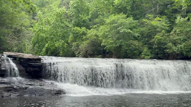 Still shot of Hooker Falls located in DuPont State Recreational Forest in North Carolina. 