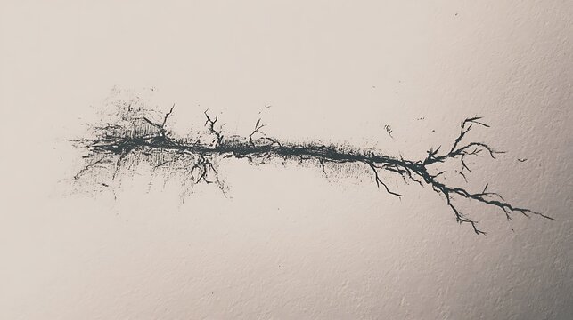 Abstract ink drawing of a dry tree branch isolated on white background