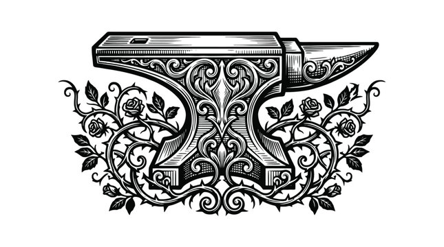 Ornate dagger vector illustration with floral filigree and decorative blade isolated.
