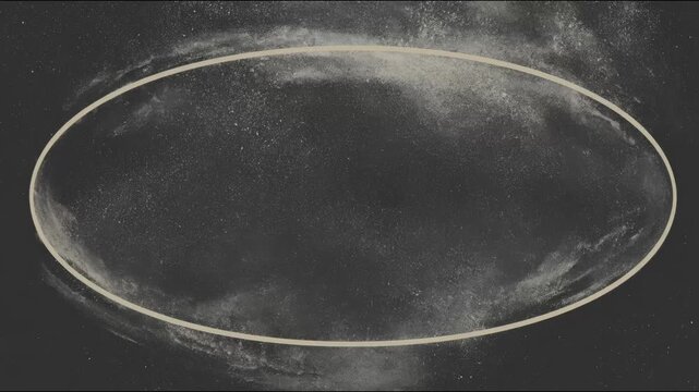 Oval dust halo border frame swirling subtle loop hand drawn digital seamless loop animation for copy space text overlay on dark chalkboard background