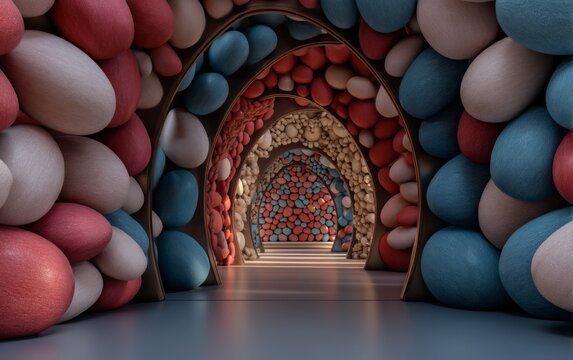 3D Portal of Giant Sugarcoated Almonds in a Colorful Easter Theme