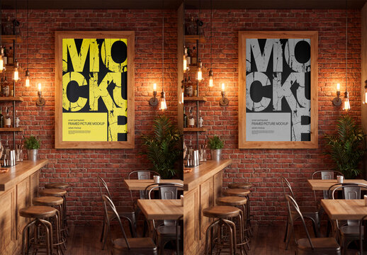 Brick Wall Frame Cafe Mockup