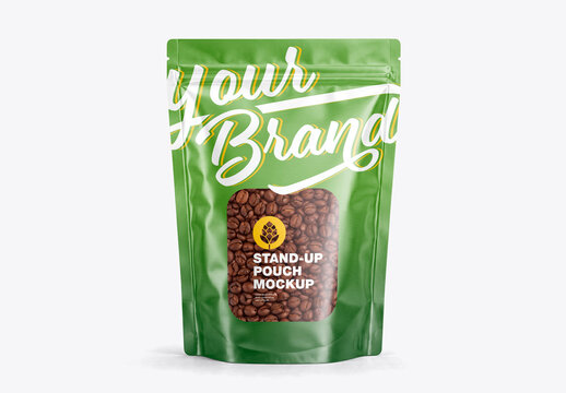 Coffee Beans Stand Up Pouch Mockup