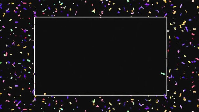 Confetti border decorative frame for copy space text overlay on dark backdrop seamless loop digital drawn animation 4k repeatable