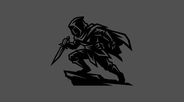 Black silhouette of hooded assassin character.