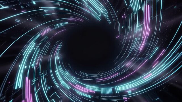 Dive into a swirling vortex of neon circuits and data streams with futuristic technology and creative digital art