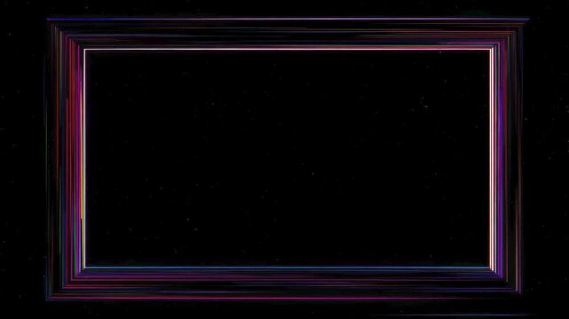Neon multicolor rectangle border frame copy space text overlay seamless loop digital drawn animation for dark black background template