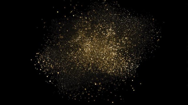 Gold particle burst drifting full screen background seamless loop hand drawn digital animation for dark copy space overlay texture