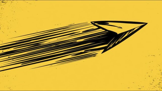 Black comic arrow streaking across yellow textured background seamless loop hand drawn digital animation