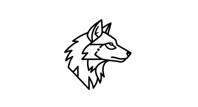 Minimalist black and white line art wolf head logo