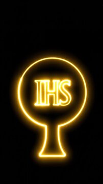 Glowing Neon IHS Monogram Symbol Sign Illuminating in the Dark for Christian Religious Worship and Spiritual Events