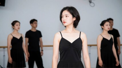 Obraz premium Group of dancers practicing choreography in a bright dance studio with a focused and artistic mood