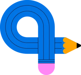 Colorful curved pencil doodle. Playful back to school graphic element. Hand drawn education vector illustration © Marina Zlochin