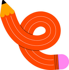 Fototapeta na wymiar Colorful twisted curved pencil doodle. Playful back to school graphic element. Hand drawn education vector illustration