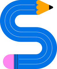 Fototapeta na wymiar Colorful curved S-shaped pencil doodle. Playful back to school graphic element. Hand drawn education vector illustration