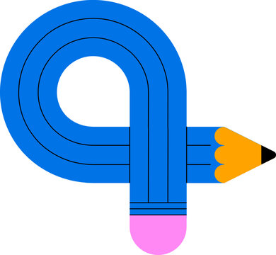 Colorful curved pencil doodle. Playful back to school graphic element. Hand drawn education vector illustration