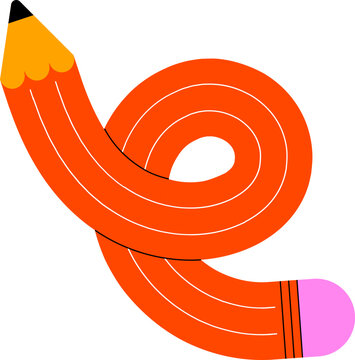 Colorful twisted curved pencil doodle. Playful back to school graphic element. Hand drawn education vector illustration