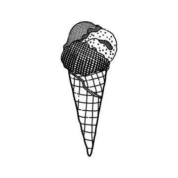 Simple Line Art drawing of chocolate ice cream with transparent background 