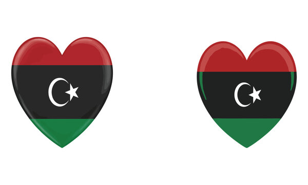 Libya Flag Heart Shape Icon Set with National Flag and Patriotic Symbol