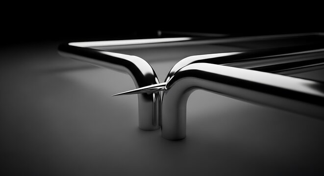 Metal pipes, industrial tubes, shiny steel bends, curved fittings