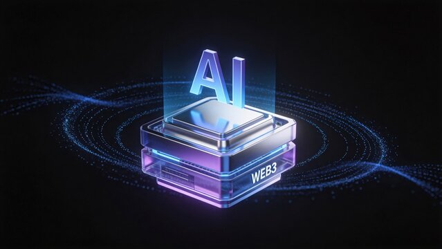 Advanced AI processor with futuristic Web3 platform on digital network, idea for artificial intelligence blockchain computing and decentralized innovation