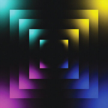Abstract Geometric Background with Glowing Neon Square Frame and Vertical Stripes