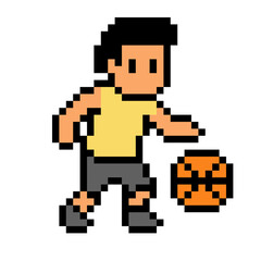 Fototapeta premium ​Pixel art 8 bit / 16 bit of a man dribbling a basketball 