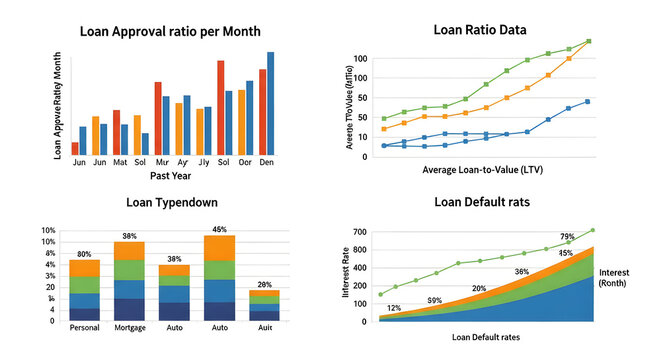 Loan statistics infographic with approval ratios and default rates