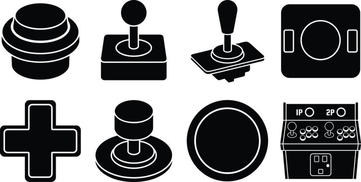 Arcade Game Controller Icons Set with Joysticks Buttons D Pad and Gaming Control Elements