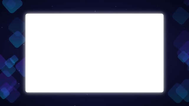 Modern digital presentation template with white central frame and blue geometric motion background for corporate slideshow media