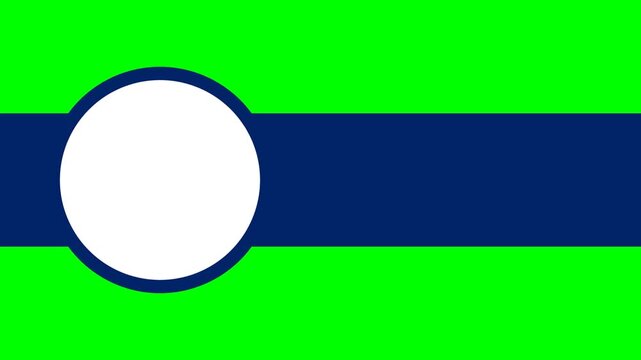 Green screen graphic template with navy blue horizontal band and circular white placeholder for corporate presentation and broadcast.