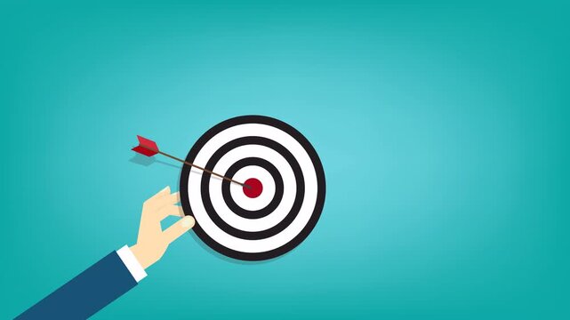 Business Target Goal Success Animation with Arrow Hitting Bullseye Strategic Achievement Concept