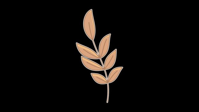 Seamless looping animation of a swaying twig with dry brown leaves for autumn seasonal concepts. Flat style sticker design element isolated on transparent alpha channel background