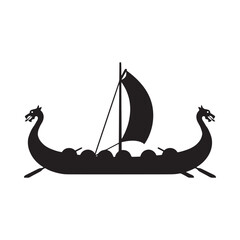 Viking ship silhouette against a white background nautical historical design © MstLaila