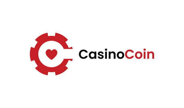 Casino coin logo with red heart symbol Vector