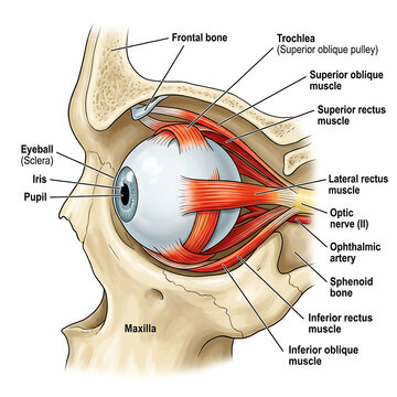 Cross-section of human eye muscles and bones