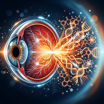 Futuristic eye cross-section with neural network