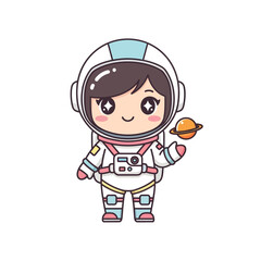 Fototapeta premium Little girl astronaut in space suit.