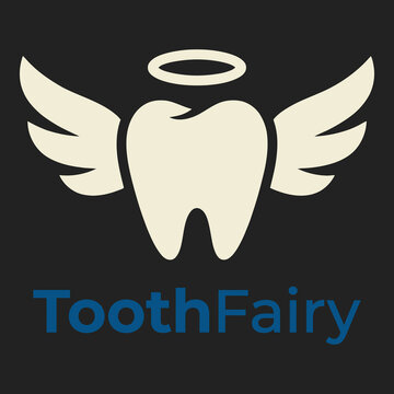 Tooth fairy logo with winged tooth and angel halo graphic design icon