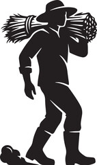 Naklejka premium Silhouette of a man carrying a bundle of brooms
