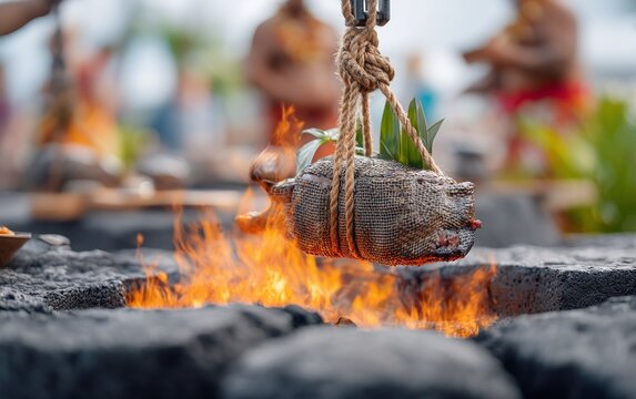 Traditional Underground Fire Pit Roast Concept for Culinary Experience