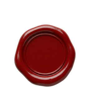 Single deep red wax seal with blank circular impression, highlighting rich color and textured edge on transparent background.
