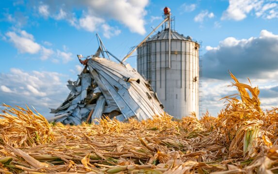 Severe Derecho Damage to Midwest Grain Silo After Straight-Line Wind Event