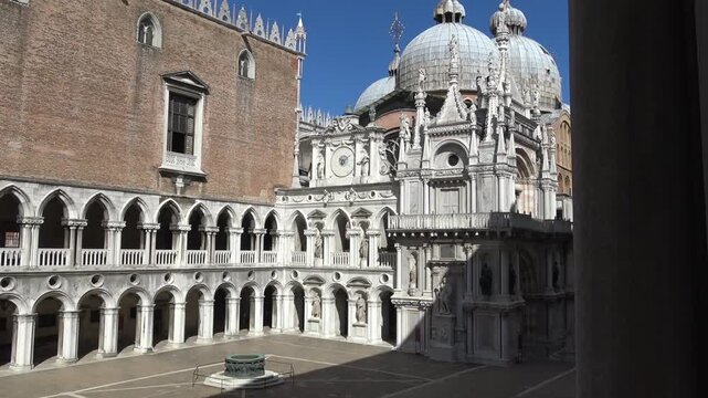 Upper View of the Courtyard of the Doge's Palace with St. Mark's Basilica, Venice, Italy