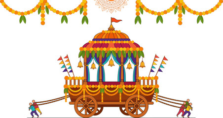 Obraz premium Colorful traditional royal chariot with flags