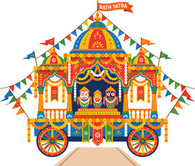 Fototapeta premium Colorful traditional rath yatra chariot with deities