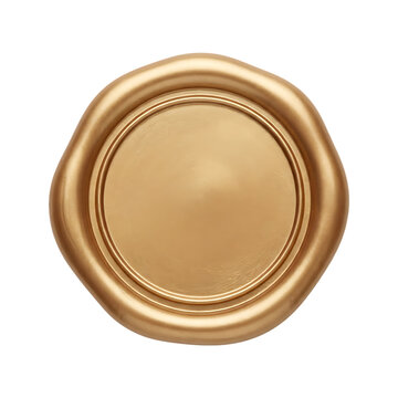 Realistic golden wax seal stamp with rippled edge and smooth inner circle for custom design isolated on transparent background realistic mockup.