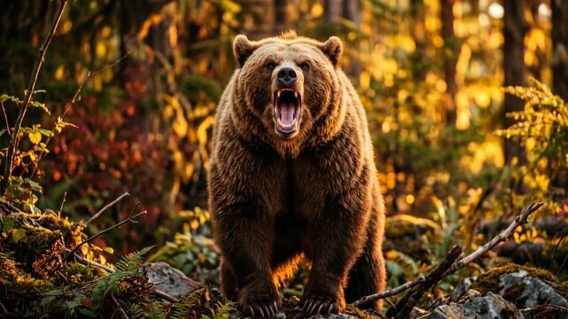 cinnamon bear roaring in great smoky mountains usa golden light close up video
