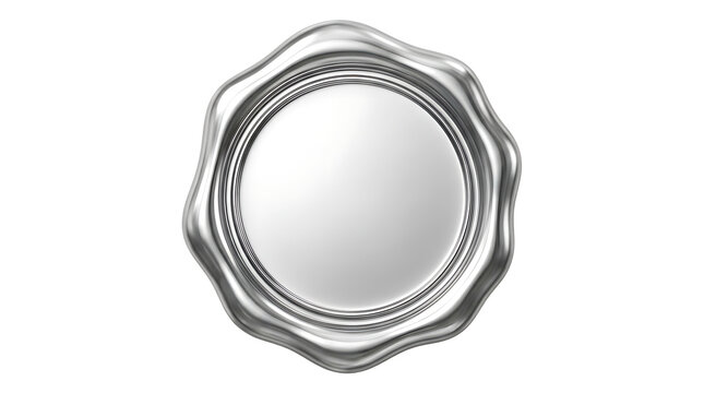 Shiny silver wax seal emblem isolated on transparent background, authentic stamp for document authentication and official certification.